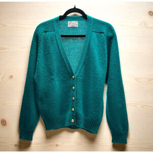 Vtg Pendleton Button Cardigan 100% Virgin Wool Teal Green Sweater Women's Size M